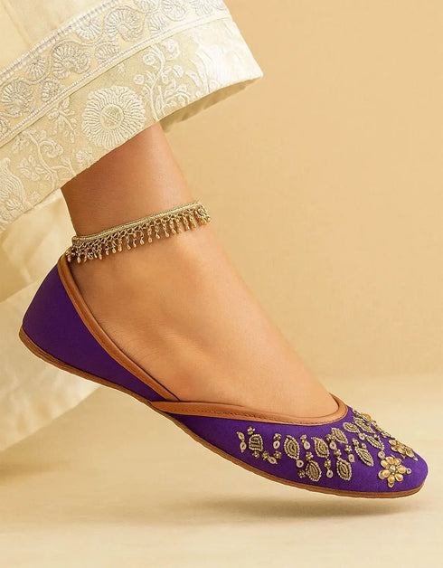 Banafsha Purple Leather Khussa with Hand Embroidery – Essence by Rubina